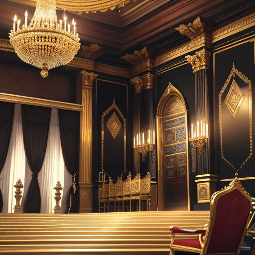 a large room with a chandelier and a chair in it and a chandelier hanging from the ceiling