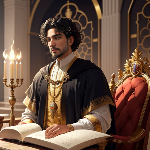 a man in a robe sitting at a table with a book and a candle in front of him,