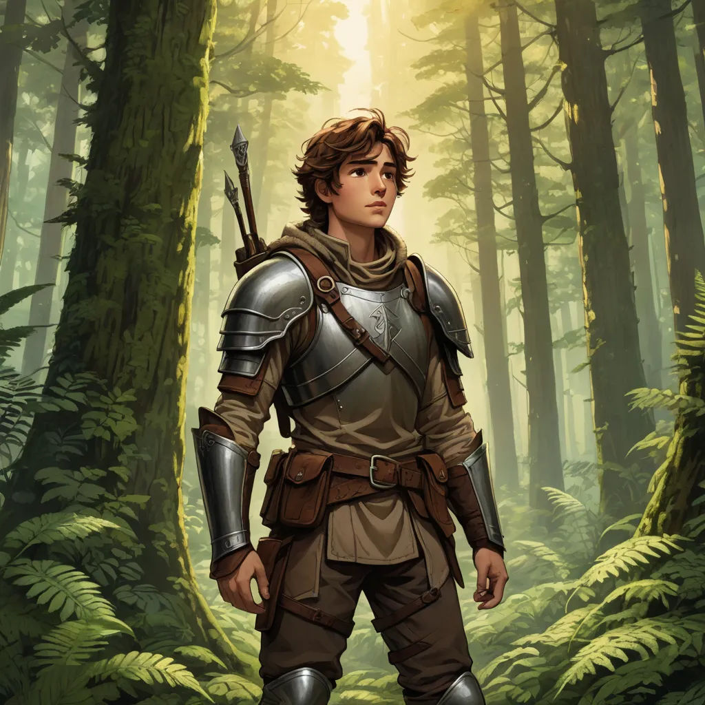 a man in a suit of armor standing in a forest with a sword in his hand and a glowing light behind him, fantasy art, a character portrait, Cedric Seaut (Keos Masons), epic fantasy character art