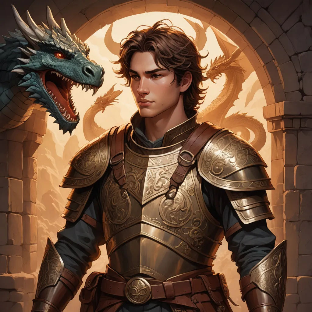 a man in a suit of armor with a dragon on his shoulder and a dragon on his shoulder, standing in front of a doorway, fantasy art, a character portrait, Clint Cearley, epic fantasy character art