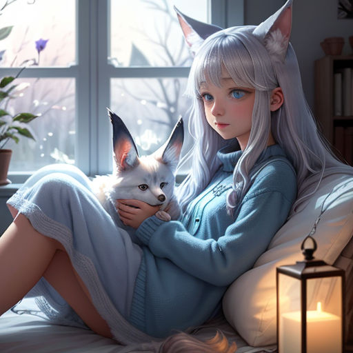 anime girl with wolf ears and tail