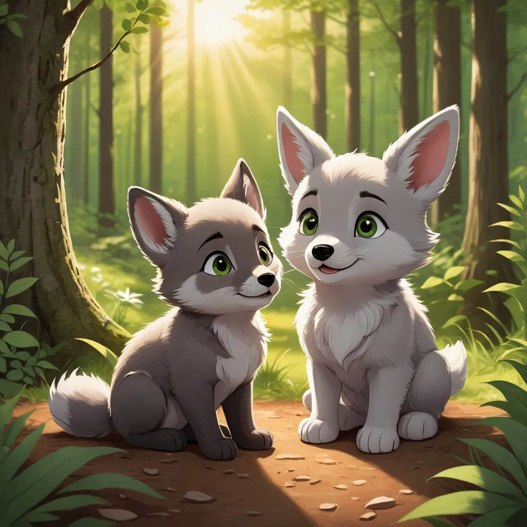 a couple of foxes sitting next to each other in a forest under a tree with sunlight shining through the leaves, furry art, a painting, Bálint Kiss, official art