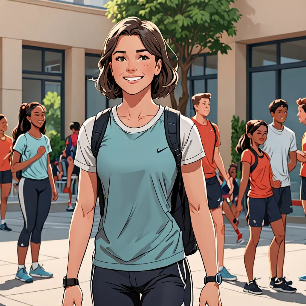 a cartoon of a woman walking in front of a group of people on a sidewalk with a backpack on, paris school, a comic book panel, Atey Ghailan, athletic