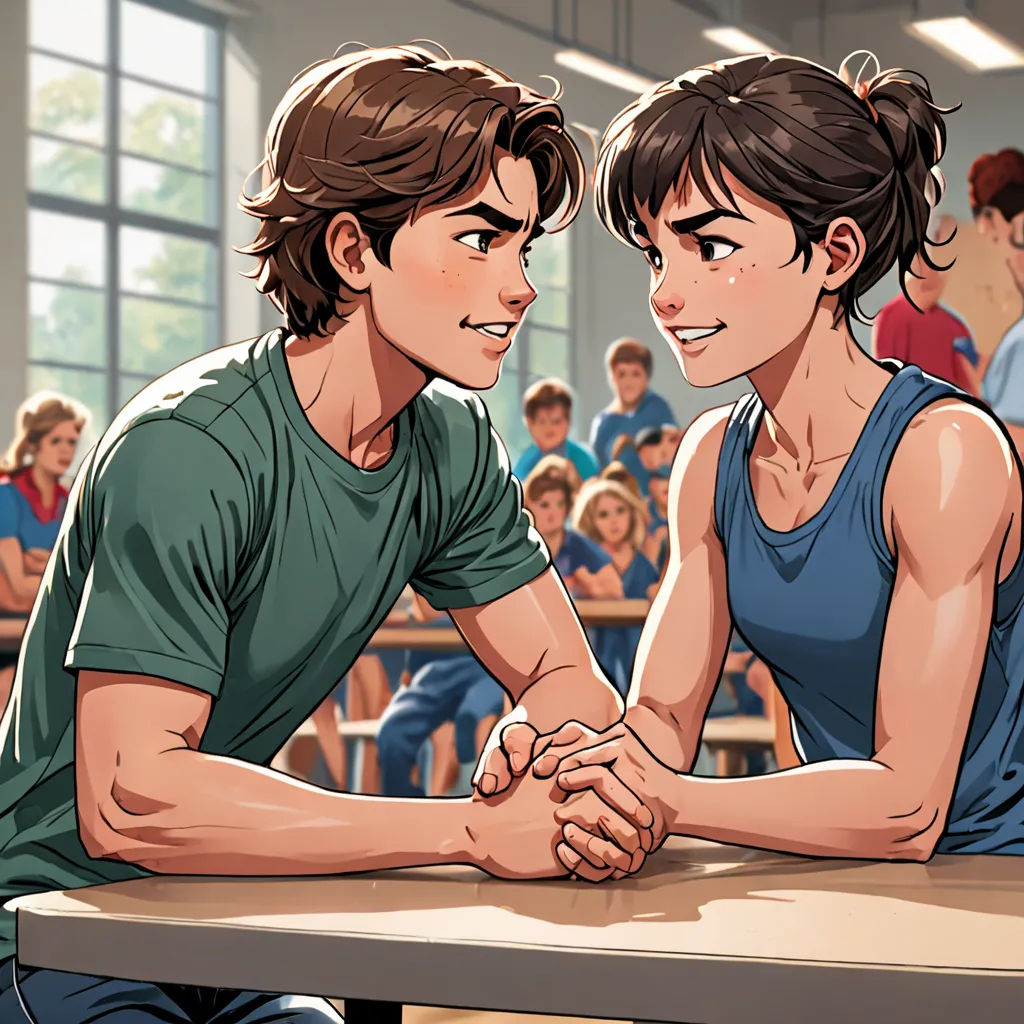 a couple of people sitting at a table in front of a crowd of people in a room with a window, paris school, a comic book panel, Artgerm, official art