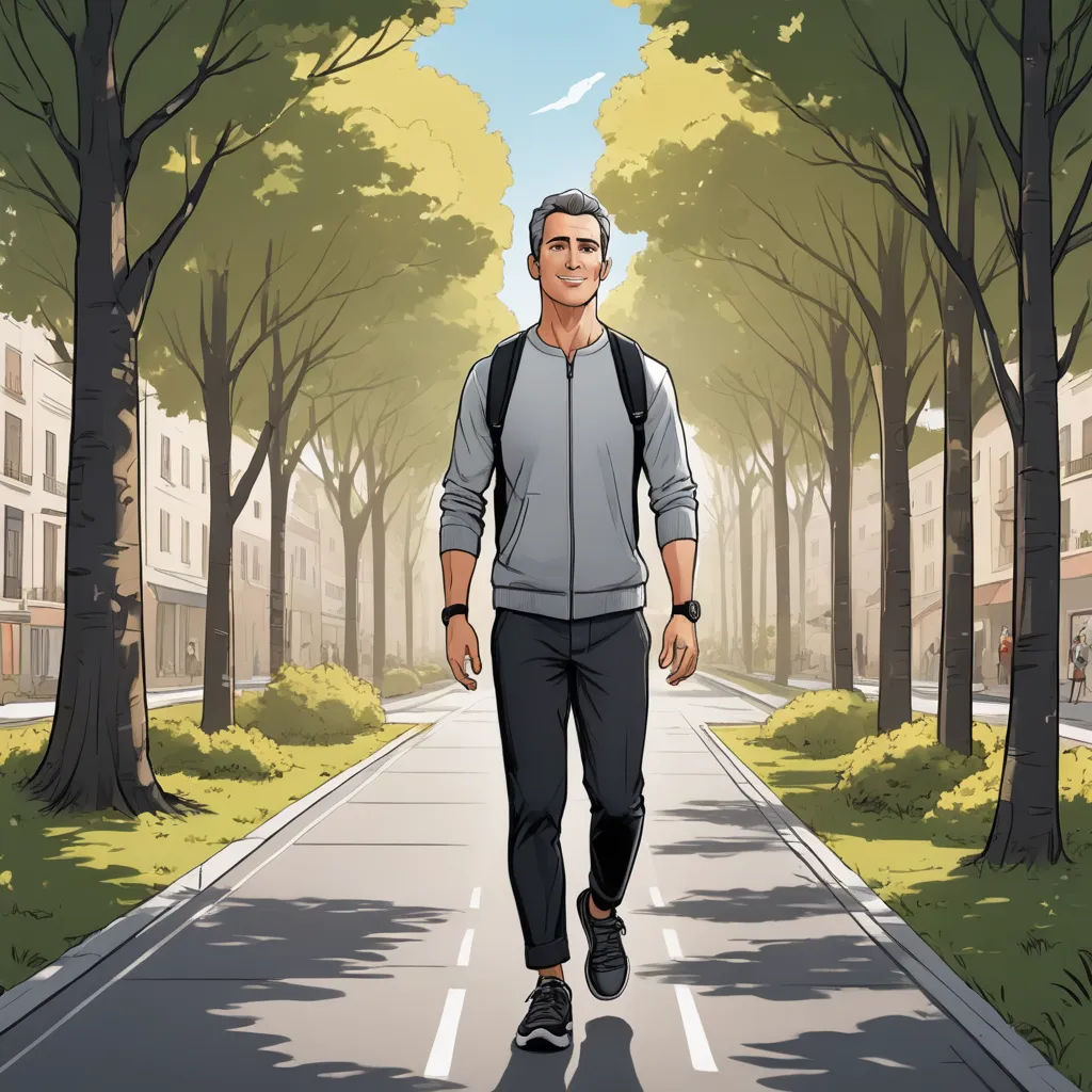 a man walking down a street with trees on both sides of him and a backpack on his back,, les automatistes, a character portrait, Cedric Seaut (Keos Masons), promotional image