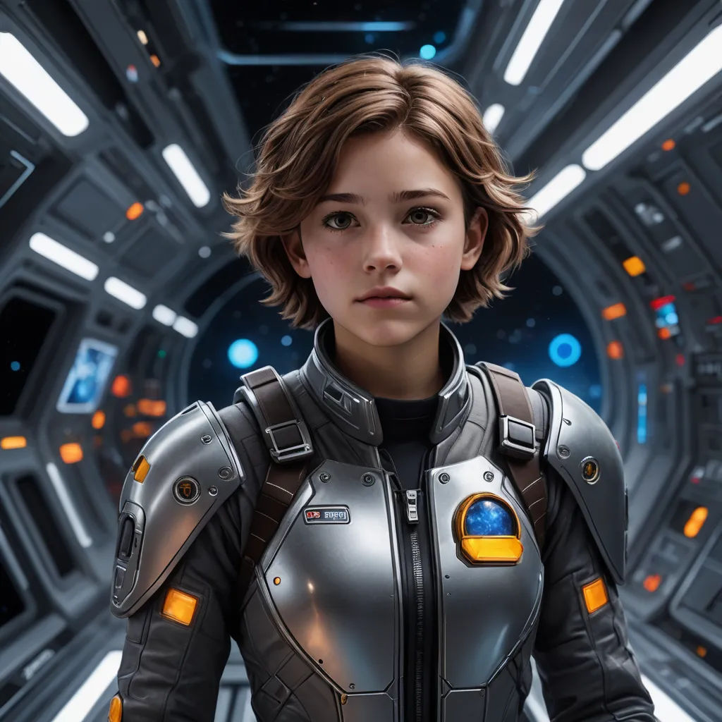 a woman in a sci - fi fi suit standing in a space station corridor with lights on her chest, space art, a character portrait, Eve Ryder, cgstudio