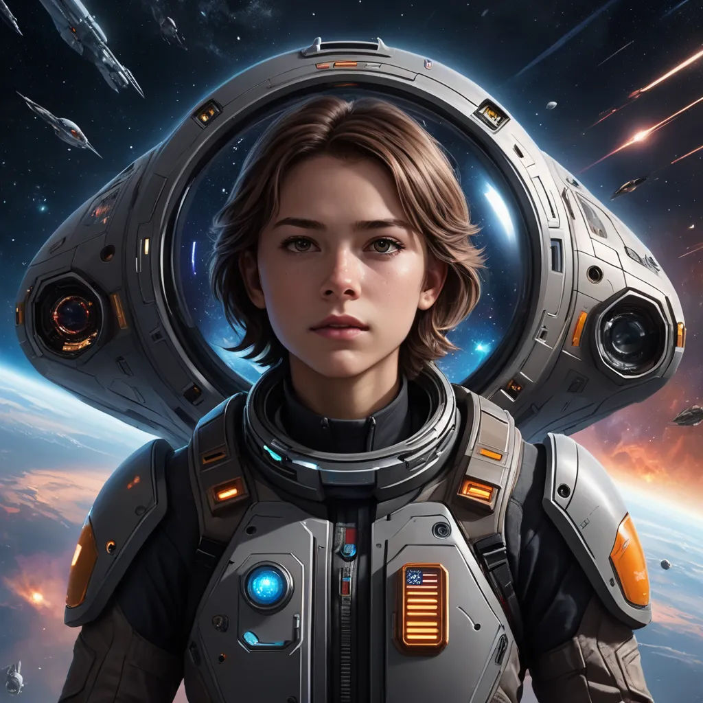 a woman in a space suit with a helmet on her head and a space background with a planet in the background, space art, a character portrait, Eve Ryder, cgstudio