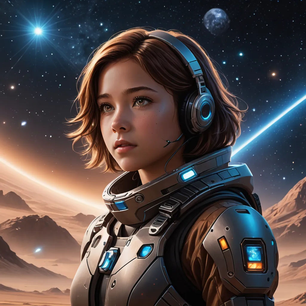a woman in a space suit with headphones on looking at the stars in the sky with a planet in the background, space art, computer graphics, Aleksi Briclot, rossdraws global illumination