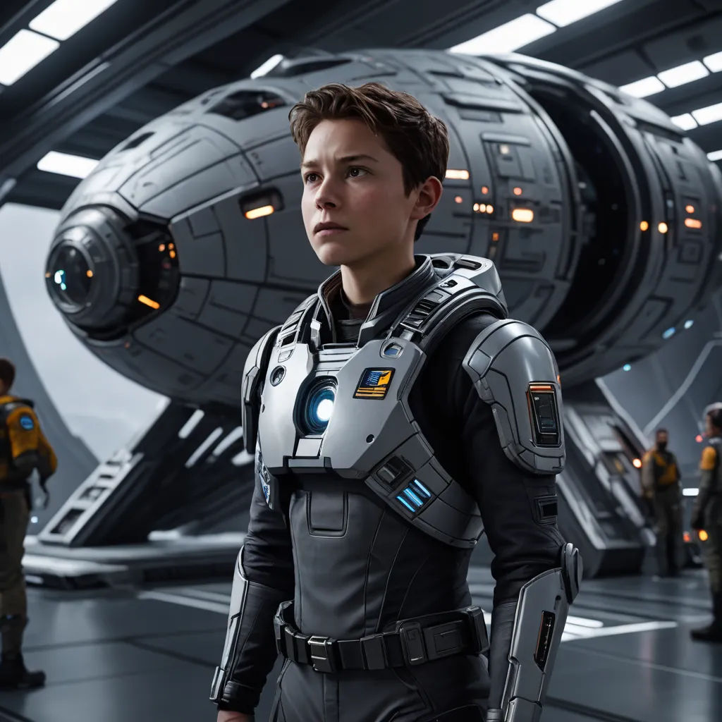 a man in a space suit standing in front of a spaceship ship with other people in the background and a man in a space suit, space art, a character portrait, Eve Ryder, promotional image