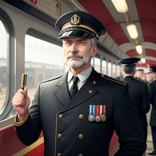 a man in uniform standing next to a train window holding a medal and a cigarette lighter in his hand