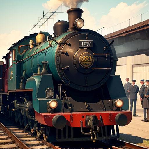 a train is on the tracks with people standing around it and a bridge in the background with people standing on the side of the track