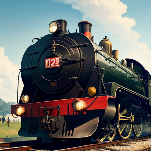 a train is on the tracks with a sky background and clouds in the background, and a person is standing on the platform
