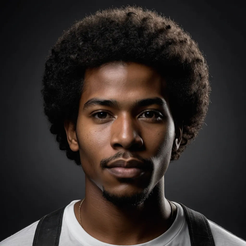 a man with a beard and suspenders on a black background with a white shirt and a black background, black arts movement, a character portrait, Cedric Seaut (Keos Masons), portrait photography