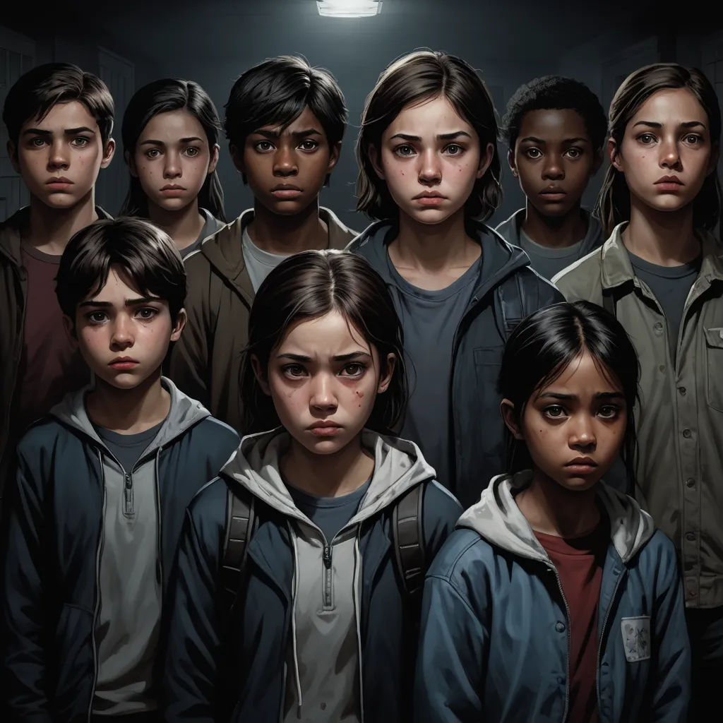 a group of people standing in a room with a light on above them and a person standing in the middle of the room, antipodeans, poster art, David Park, key art