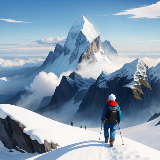 a man hiking up a snowy mountain with skis on his feet and a backpack on his back,, photorealism, a detailed matte painting, Christophe Vacher, mountains