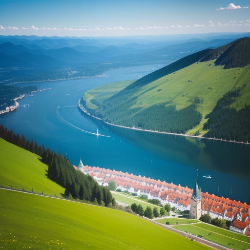 a scenic view of a town and a river in the mountainside area of a town on the edge of a valley, heidelberg school, a matte painting, Florence Engelbach, beautiful landscape