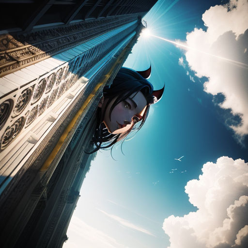 a woman with long hair standing in front of a building with a clock tower in the background and a sky with clouds, gothic art, a detailed matte painting, Bian Jingzhao, giantess art
