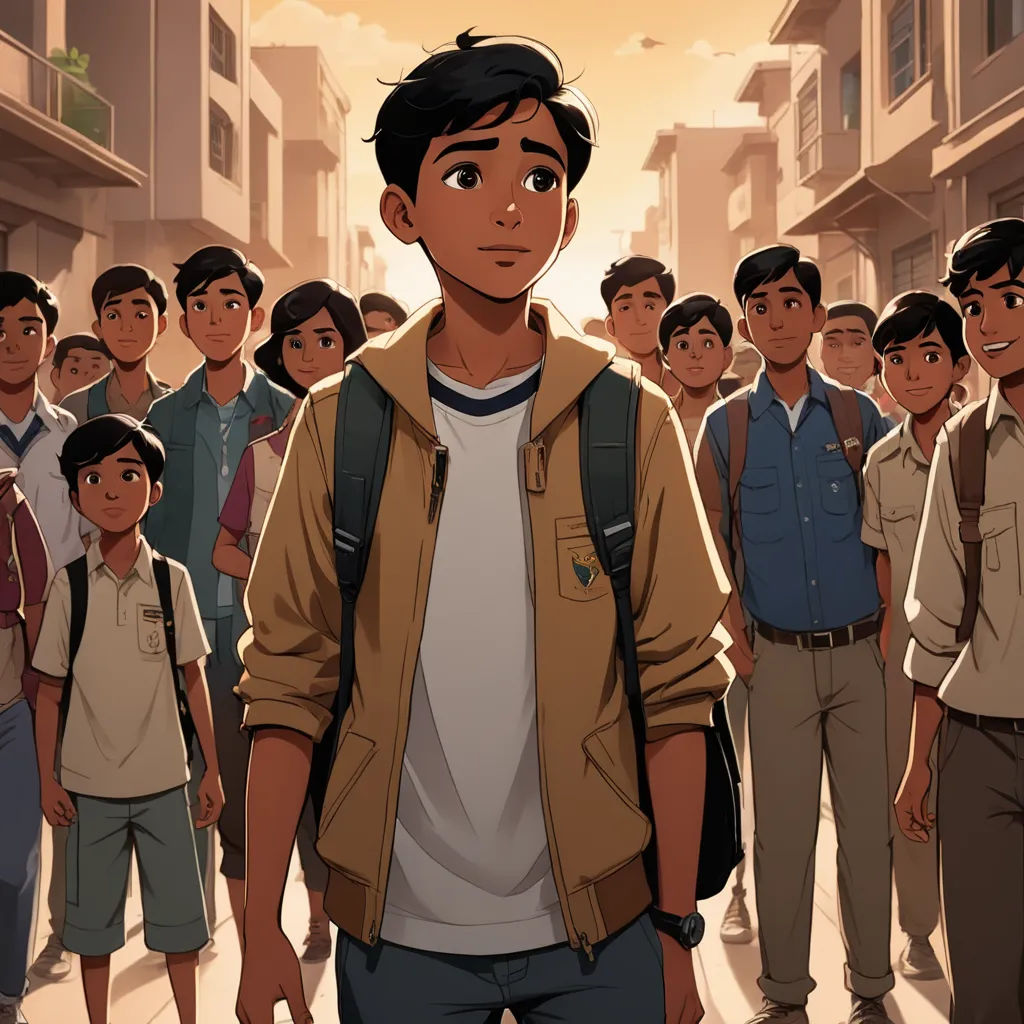 a man standing in front of a group of people in a city street with buildings and buildings in the background, samikshavad, a comic book panel, Amir Zand, official art