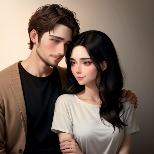 a man and a woman are posing for a picture together, one is holding the other's shoulder