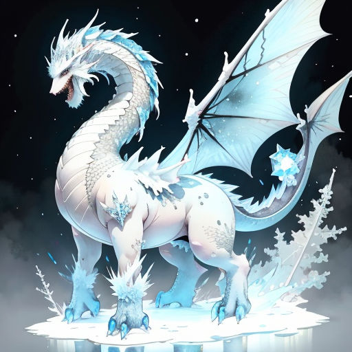 a white dragon statue on a pedestal in the snow with a black background and stars in the sky above