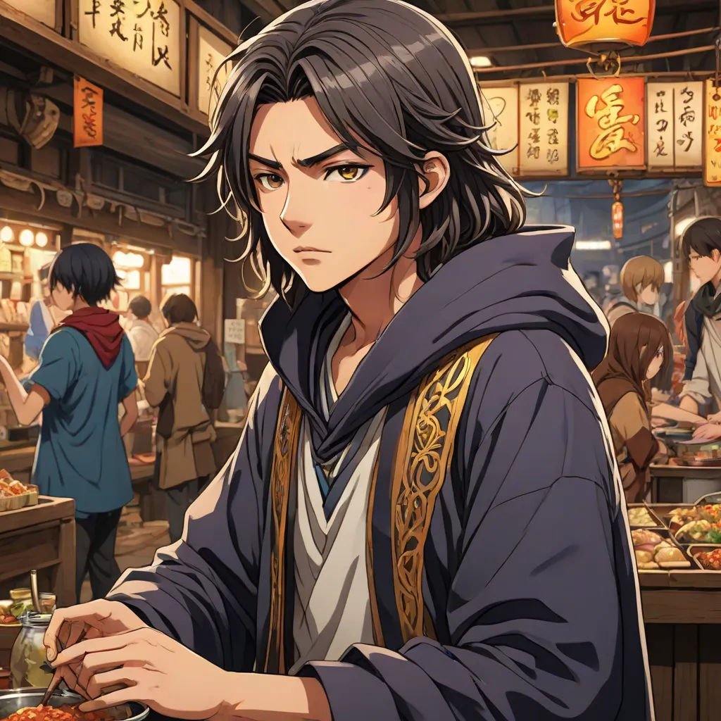 a man in a restaurant with a plate of food in his hand and a woman in the background looking at him, official art, remodernism, a character portrait, Dai Jin