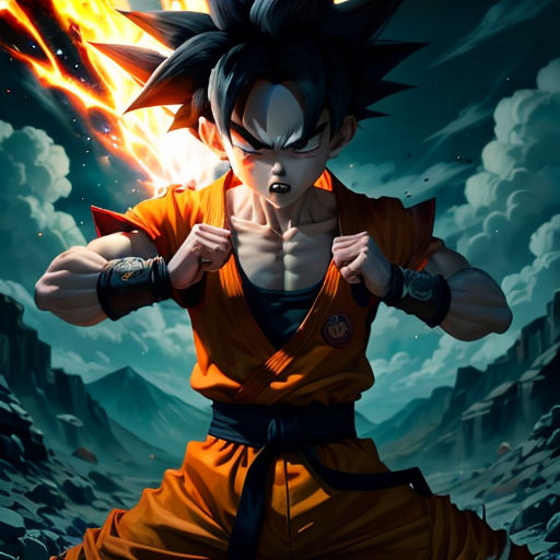 a cartoon character with a dragon on his chest and a flame coming out of his chest, with his arms stretched out