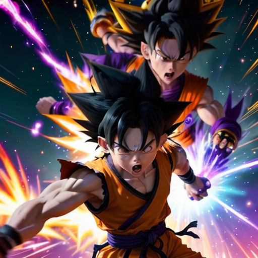 a group of dragon ball characters flying through the air with fireworks in the background and a blue sky with stars