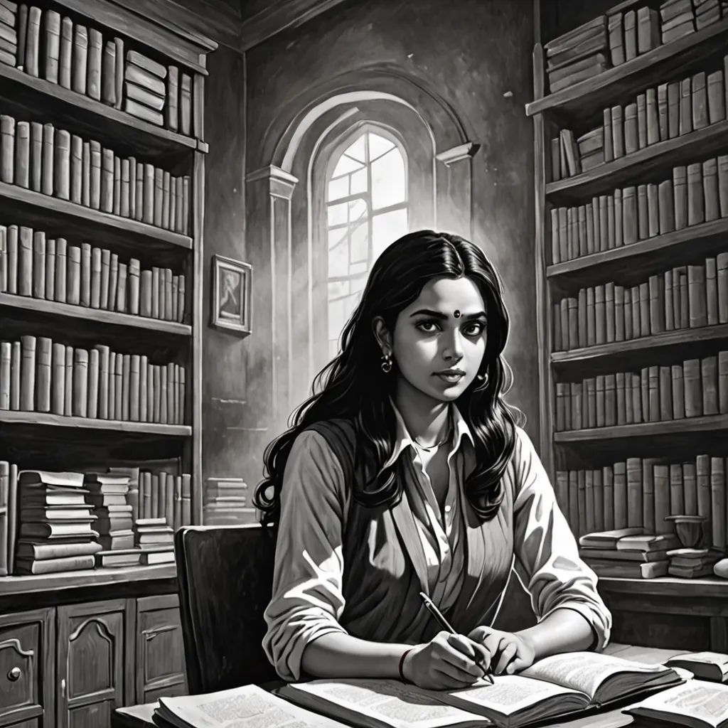 a woman sitting at a desk with a book and pen in her hand and a book in front of her, fantasy art, an ultrafine detailed painting, Charlie Bowater, magic the gathering artwork