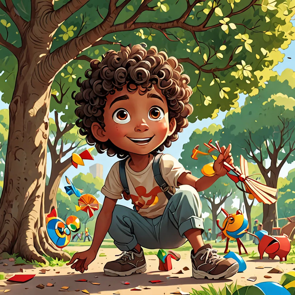 a young boy kneeling down in the dirt near a tree and a toy truck with a bird on it, american scene painting, a storybook illustration, Chris LaBrooy, key art