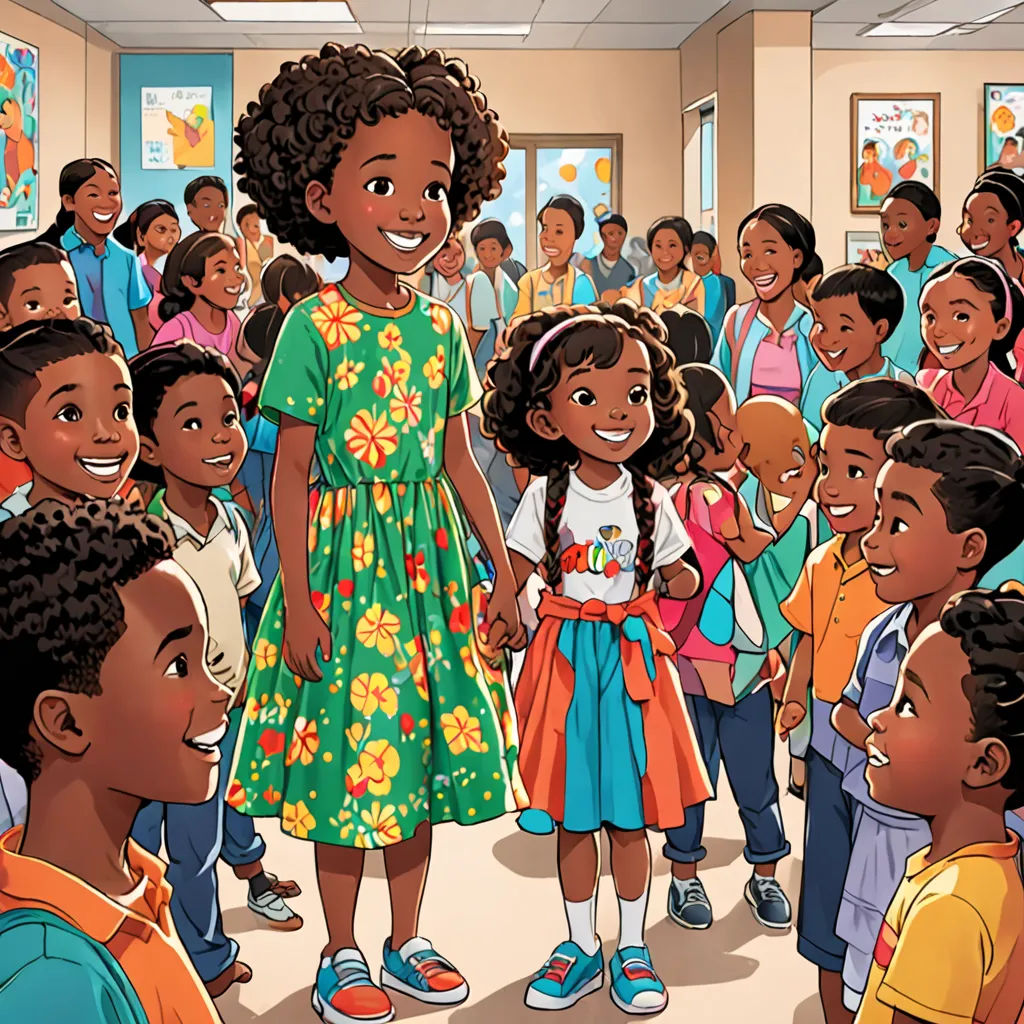a cartoon of a woman standing in front of a group of children in a classroom with a teacher in the background, harlem renaissance, a storybook illustration, Chinwe Chukwuogo-Roy, storybook illustration