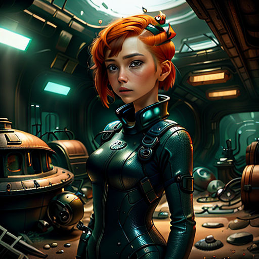 a woman in a sci - fi fi outfit standing in a room with a sci - fi fi fi