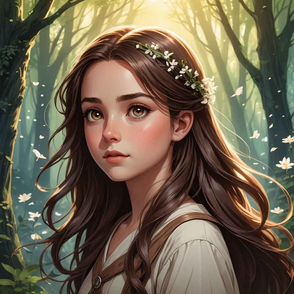 a girl with long hair and a wreath of flowers in her hair in a forest with butterflies on her head, fantasy art, a detailed painting, Charlie Bowater, rossdraws global illumination