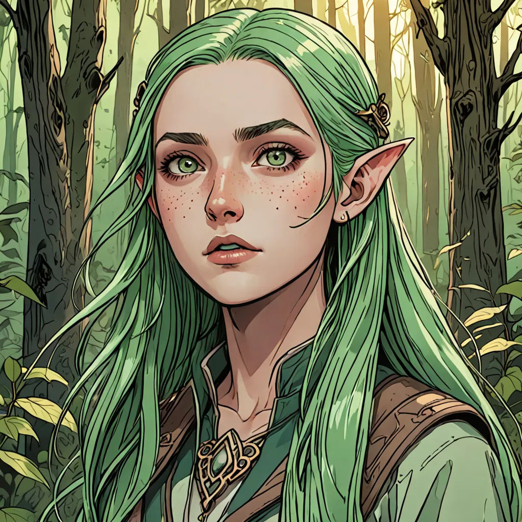 a green haired girl with long hair in a forest with trees and plants in the background, with a green - haired elf with green hair, fantasy art, a character portrait, Charlie Bowater, stanley artgerm lau