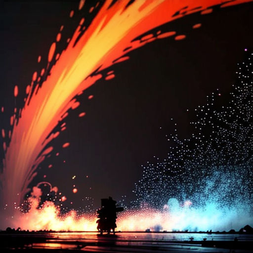 a large colorful object is flying in the air at night time with a black background and a red and orange streak