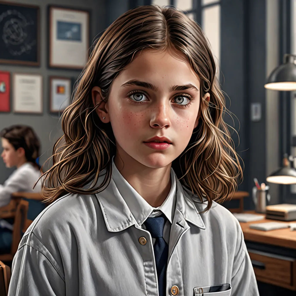 a painting of a girl in a shirt and tie in a room with a desk and a lamp on it, photorealism, a hyperrealistic painting, Brad Kunkle, ultra realistic digital art