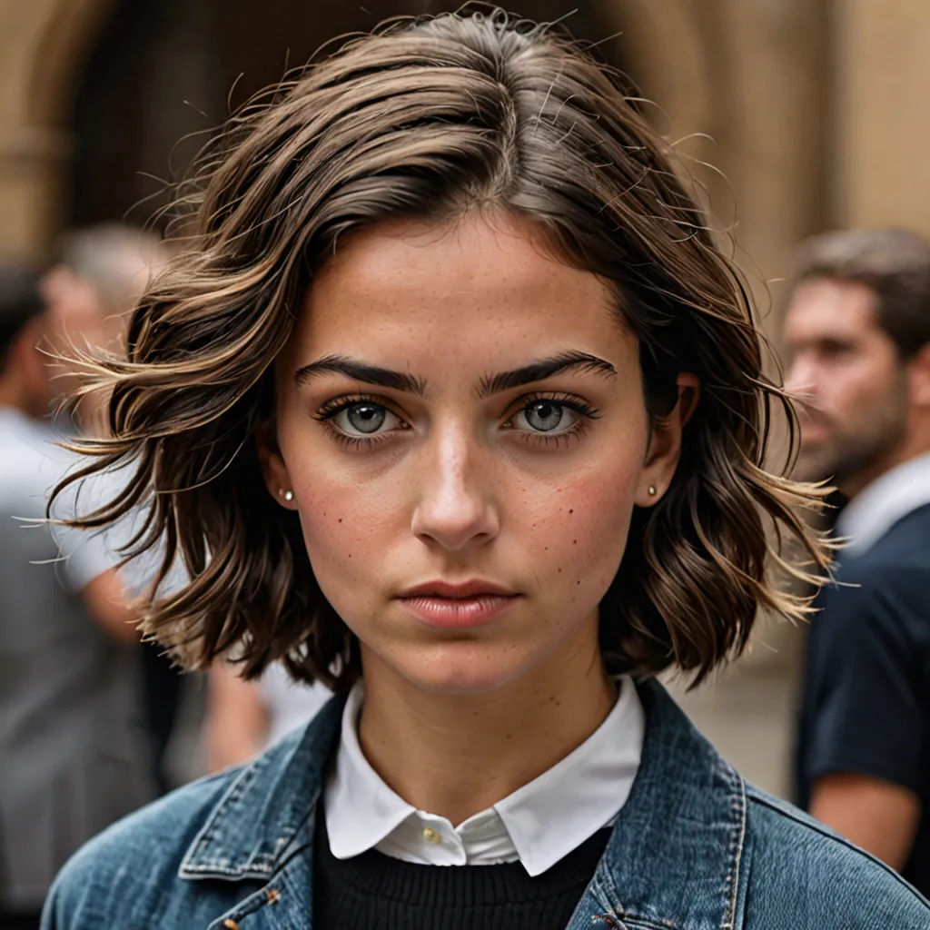 a woman with a short haircut and a black shirt is looking at the camera with a serious look on her face, computer art, a portrait, Ayshia Taşkın, perfect face