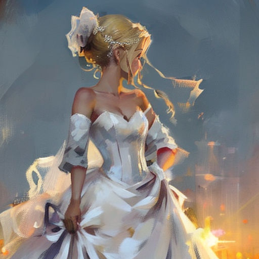 a painting of a woman in a white dress with a bird flying overhead in the sky behind her,
