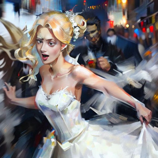 a painting of a woman in a white dress and a man in a black suit and a horse in the background