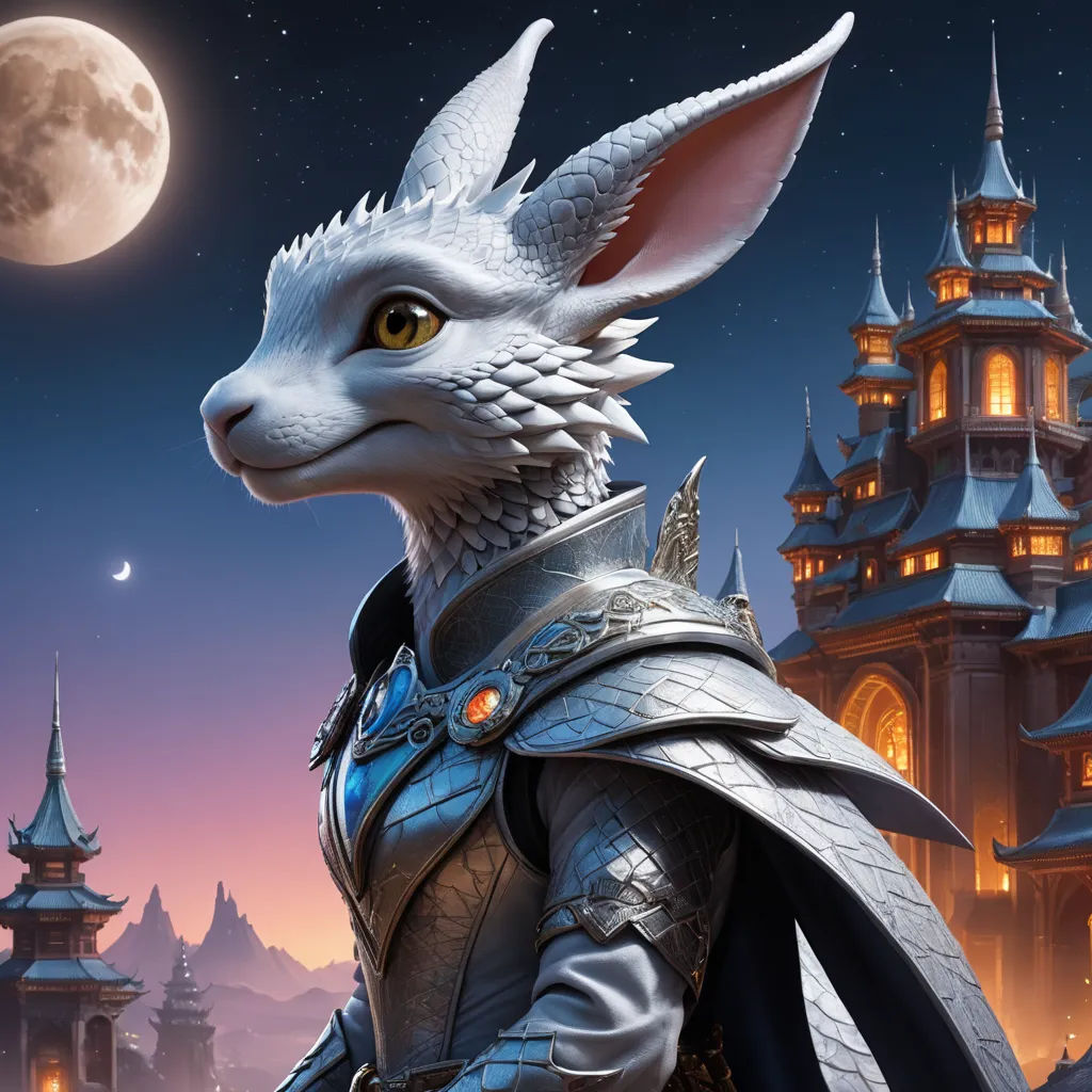 a white wolf in a medieval costume standing in front of a castle at night with a full moon in the background, furry art, poster art, Cedric Seaut (Keos Masons), promotional image