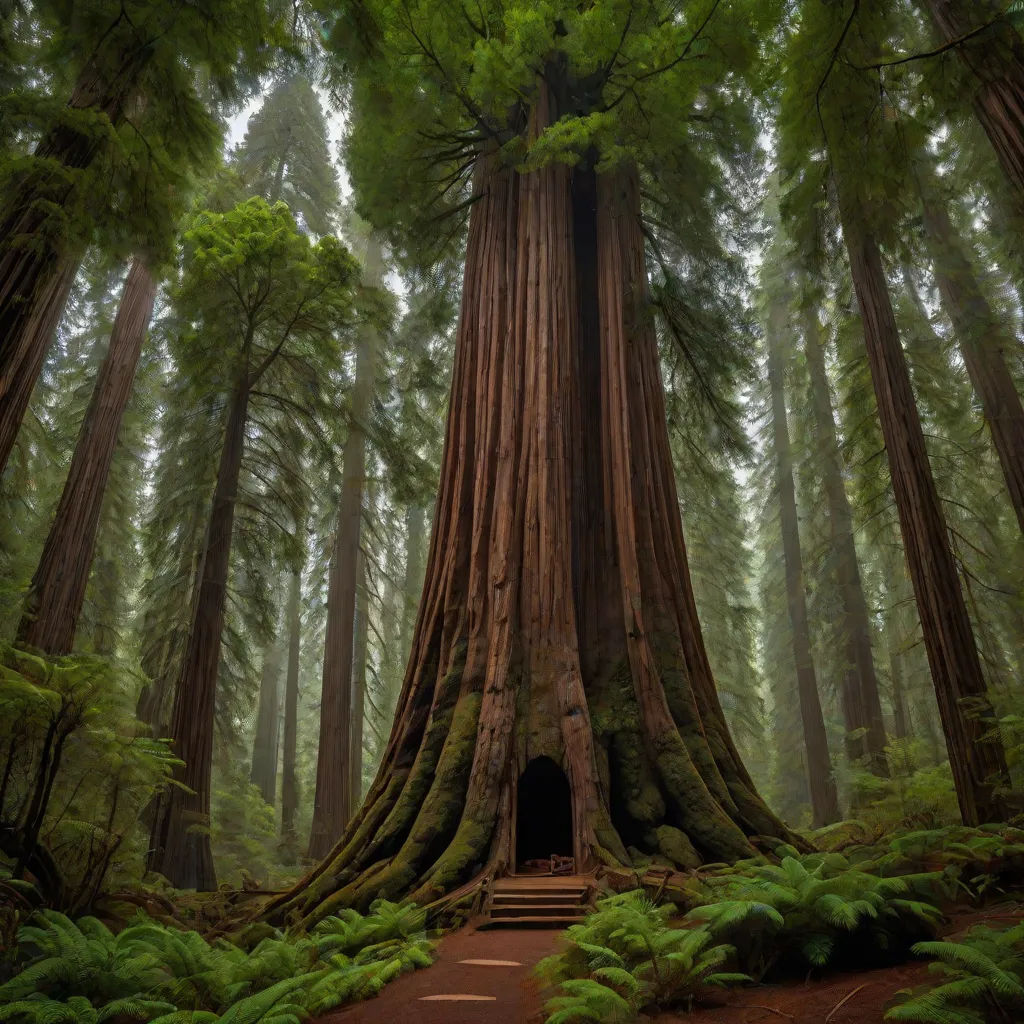 a path leading to a tree in a forest with a tunnel in the middle of it and lots of trees around it, a matte painting, David Martin, naturalism, trees