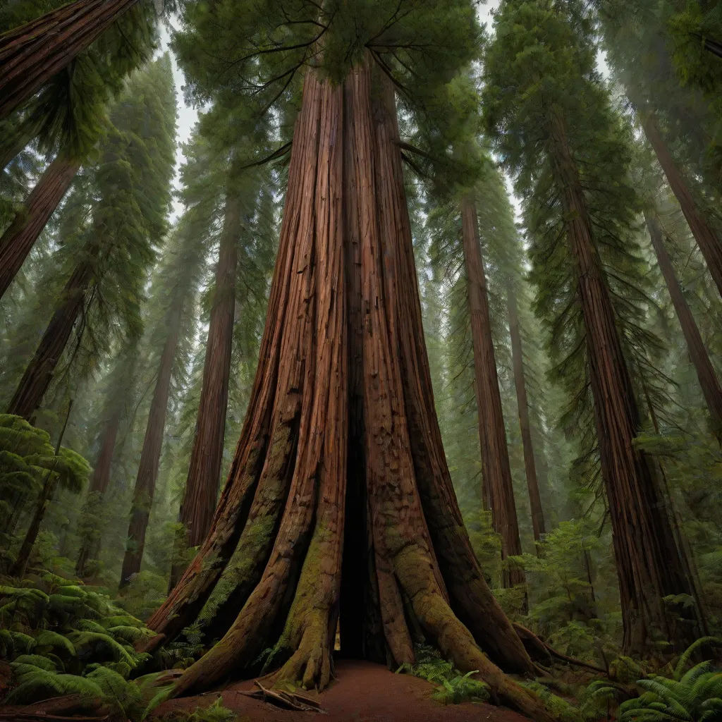 a large tree in a forest with lots of trees around it and a dirt path leading to it and a person standing in the middle of the tree, a detailed matte painting, David Martin, naturalism, trees