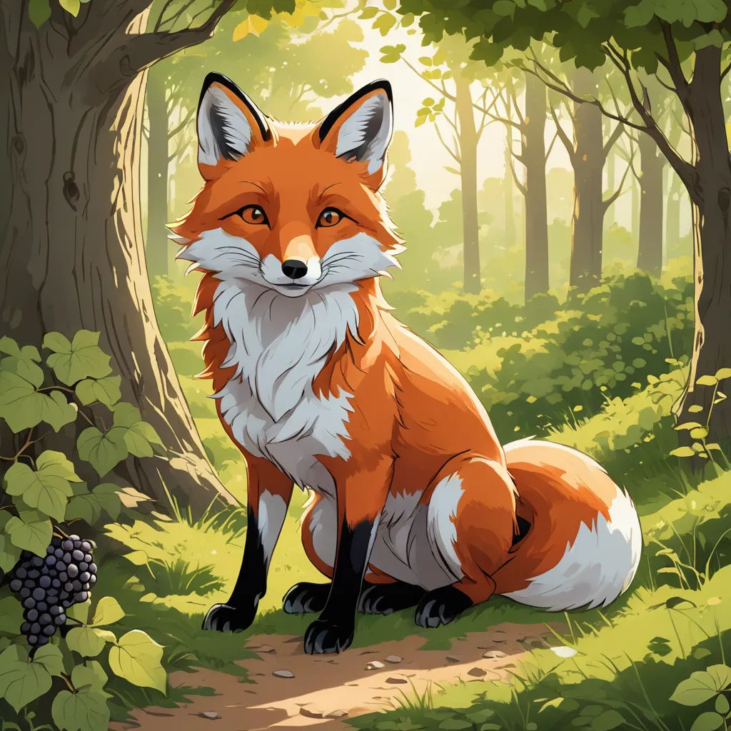 a red fox sitting in the woods looking at the camera with a black bird nearby on the ground below, furry art, a storybook illustration, Brom, official art