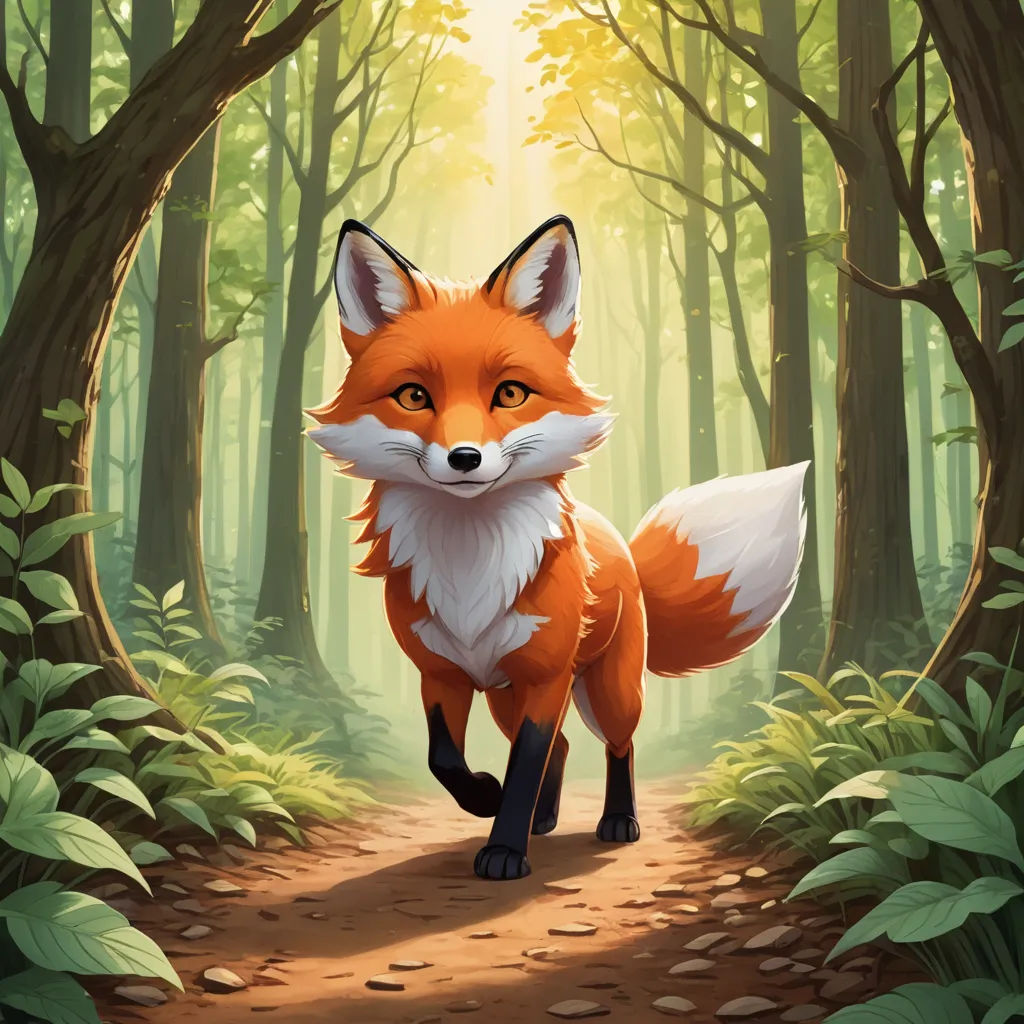 a fox is walking through a forest with leaves on the ground and a path leading to it's entrance, furry art, a digital painting, Dan Mumford, official art