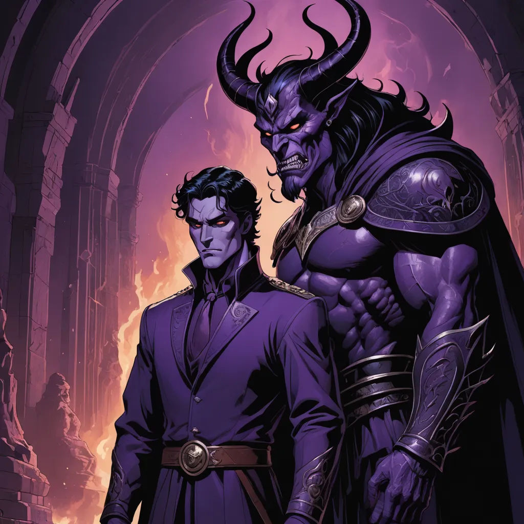 a couple of men standing next to each other in front of a building with horns on their heads and a demon on their chest, gothic art, a comic book panel, Brothers Hildebrandt, comic cover art