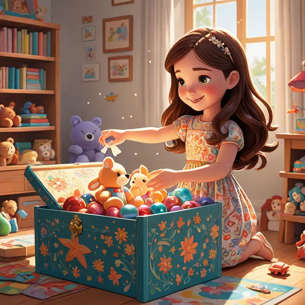 a little girl is playing with her toys in a room with teddy bears and other toys on the floor, Chris LaBrooy, photorealism, a storybook illustration, cgstudio