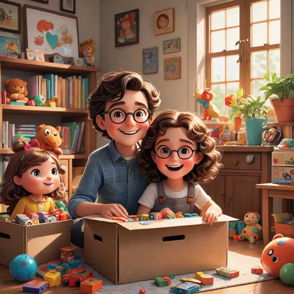 a couple of people that are in a box with toys in it and a dog on the floor behind them, Chris LaBrooy, photorealism, poster art, official art