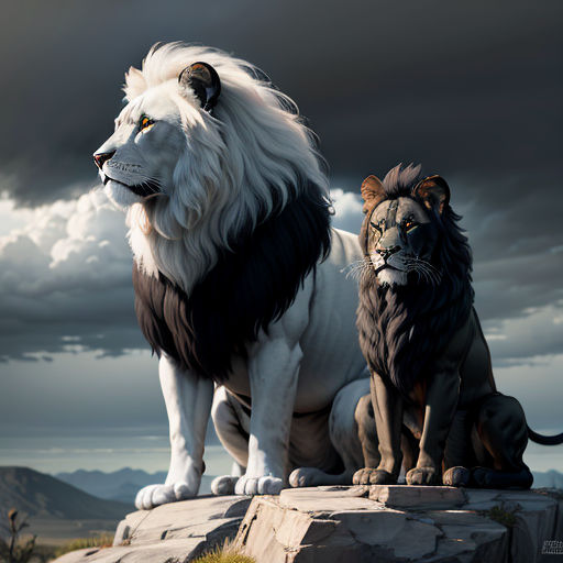 The Male Black Lion and the Female White Lion