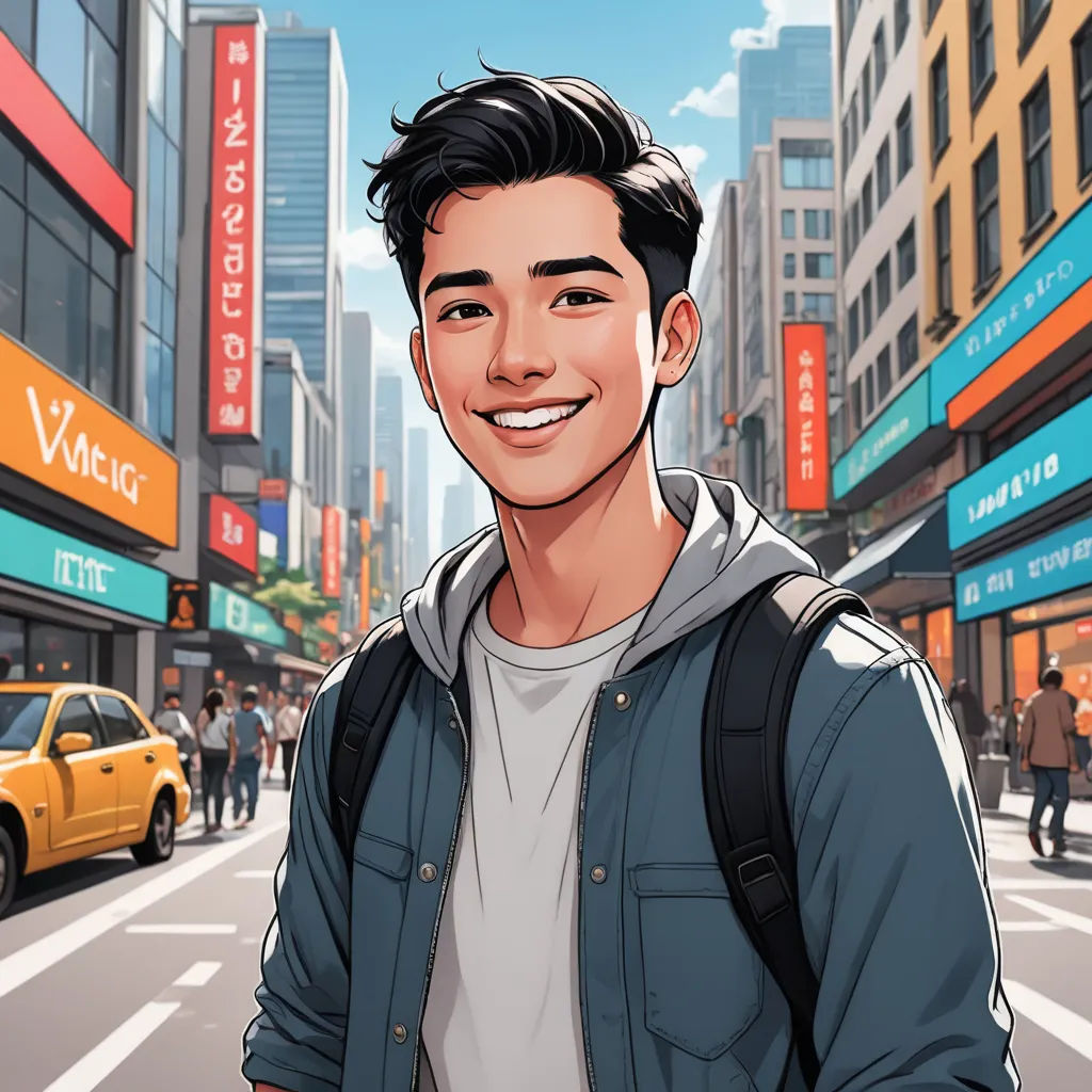 a man standing in the middle of a city street with a backpack on his shoulder and a yellow taxi behind him, lyco art, a comic book panel, David Park, rossdraws global illumination