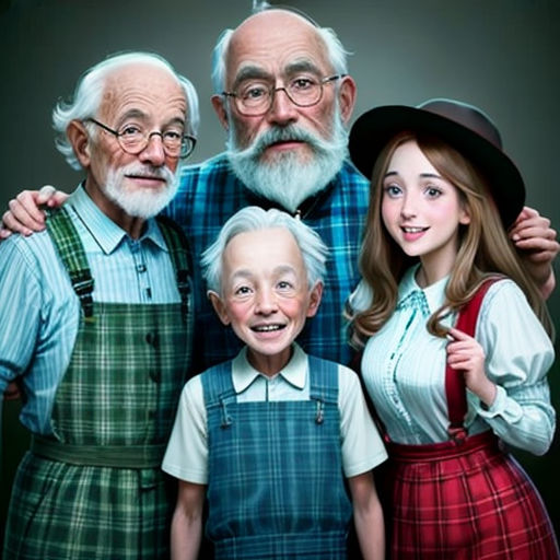 a family posing for a picture with an older man and woman in the background, and a young girl in the foreground