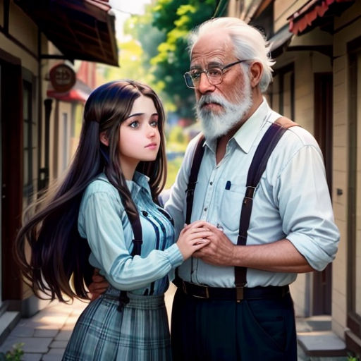 a man and a woman standing next to each other on a street corner with a building in the background